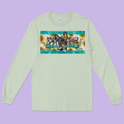 French Bulldog Mom License Plate Template Long Sleeve Tee Designed By Barkaloodesign