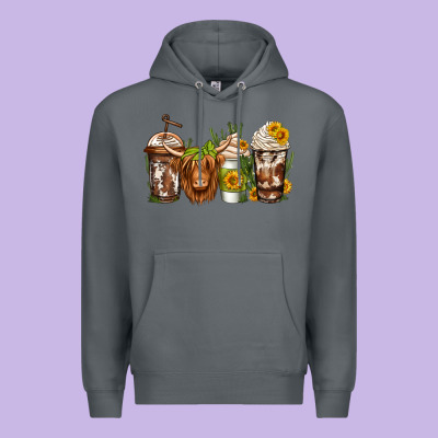 Longhaired Cow Coffee Premium Hoodie Designed By Jasminsmagicworld