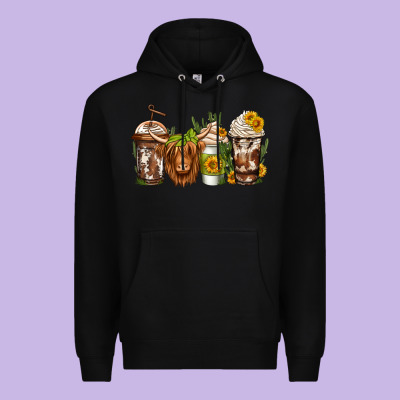 Longhaired Cow Coffee Premium Hoodie Designed By Jasminsmagicworld