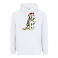 White Husky Christmas Lights Heavyweight Hoodie - RanaPortraitStore
