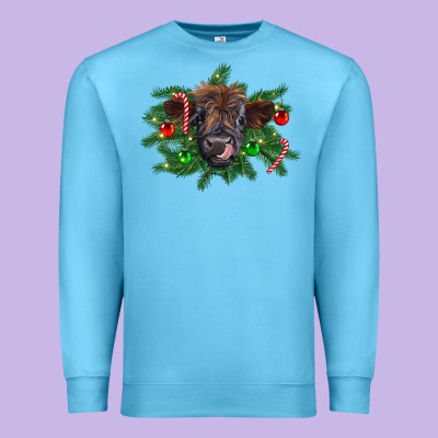 Christmas Highland Calf Premium Sweatshirt Designed By Ranaportraitstore