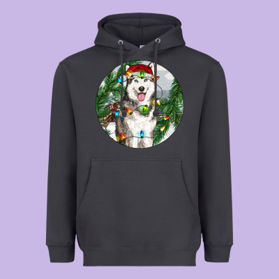 Heavyweight Hoodie husky and farm ornament