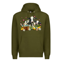 Army Green easter cows with chicks Premium Hoodie - AdoDesignShop