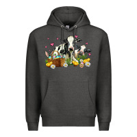 Charcoal Heather easter cows with chicks Premium Hoodie - AdoDesignShop