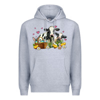 Heather Grey easter cows with chicks Premium Hoodie - AdoDesignShop