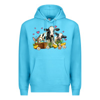 Ocean Blue easter cows with chicks Premium Hoodie - AdoDesignShop