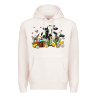 Pale Pink easter cows with chicks Premium Hoodie - AdoDesignShop