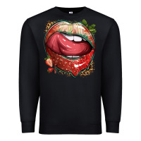 Black strawberry lips with leopard Premium Sweatshirt - texasbilliewilder