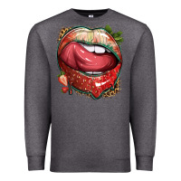 Charcoal Heather strawberry lips with leopard Premium Sweatshirt - texasbilliewilder