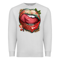 Dove Grey strawberry lips with leopard Premium Sweatshirt - texasbilliewilder
