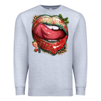 Heather Grey strawberry lips with leopard Premium Sweatshirt - texasbilliewilder