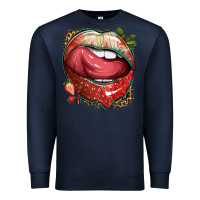 Navy strawberry lips with leopard Premium Sweatshirt - texasbilliewilder