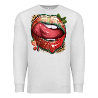 Oatmeal Heather strawberry lips with leopard Premium Sweatshirt - texasbilliewilder