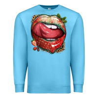 Ocean Blue strawberry lips with leopard Premium Sweatshirt - texasbilliewilder