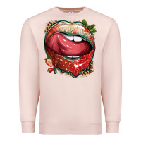 Pale Pink strawberry lips with leopard Premium Sweatshirt - texasbilliewilder