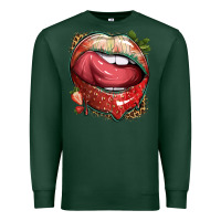 Sports Green strawberry lips with leopard Premium Sweatshirt - texasbilliewilder