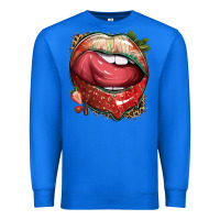 True Royal strawberry lips with leopard Premium Sweatshirt - texasbilliewilder