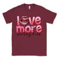 Burgundy love more worry less Classic Tee - FaDigitalArtStudio