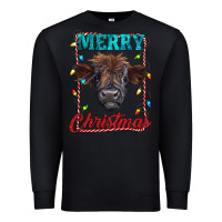 Black merry christmas highland calf baby cow Premium Sweatshirt - RanaPortraitStore