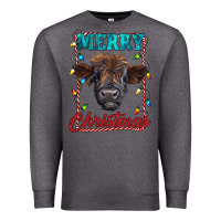 Charcoal Heather merry christmas highland calf baby cow Premium Sweatshirt - RanaPortraitStore