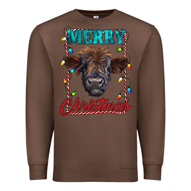 Merry Christmas Highland Calf Baby Cow Premium Sweatshirt by RanaPortraitStore | Teevron