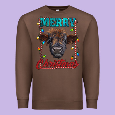 Merry Christmas Highland Calf Baby Cow Premium Sweatshirt Designed By Ranaportraitstore