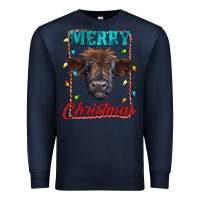 Navy merry christmas highland calf baby cow Premium Sweatshirt - RanaPortraitStore