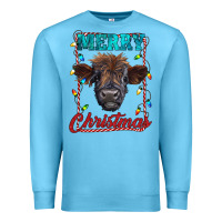 Ocean Blue merry christmas highland calf baby cow Premium Sweatshirt - RanaPortraitStore
