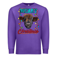Purple merry christmas highland calf baby cow Premium Sweatshirt - RanaPortraitStore