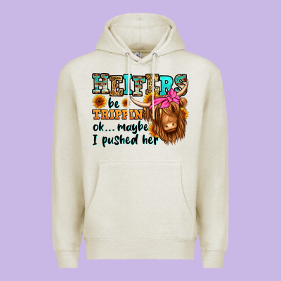 Heifers Be Trippin Ok Maybe I Pushed Her Long Hair Premium Hoodie Designed By Jasminsmagicworld