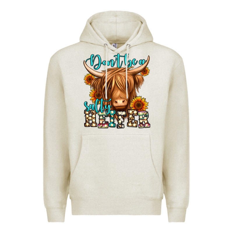 Don't Be A Salty Heifer Long Haired Cow Premium Hoodie by Jasminsmagicworld | Teevron