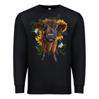 Black highland cow with sunflower Premium Sweatshirt - RanaPortraitStore