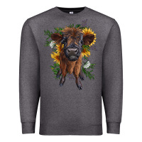 Charcoal Heather highland cow with sunflower Premium Sweatshirt - RanaPortraitStore