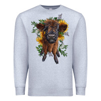 Heather Grey highland cow with sunflower Premium Sweatshirt - RanaPortraitStore