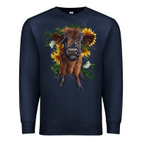 Navy highland cow with sunflower Premium Sweatshirt - RanaPortraitStore
