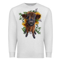 Oatmeal Heather highland cow with sunflower Premium Sweatshirt - RanaPortraitStore
