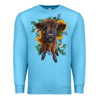 Ocean Blue highland cow with sunflower Premium Sweatshirt - RanaPortraitStore