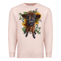 Pale Pink highland cow with sunflower Premium Sweatshirt - RanaPortraitStore