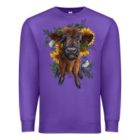 Purple highland cow with sunflower Premium Sweatshirt - RanaPortraitStore