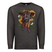 Smoke highland cow with sunflower Premium Sweatshirt - RanaPortraitStore