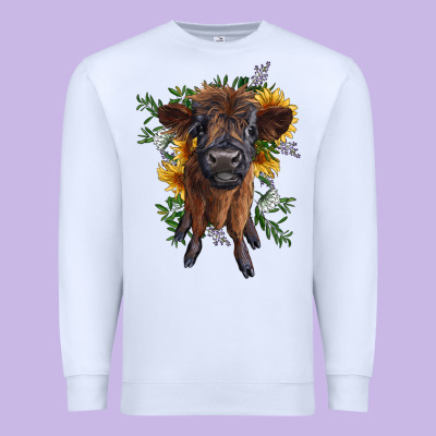 Highland Cow With Sunflower Premium Sweatshirt Designed By Ranaportraitstore