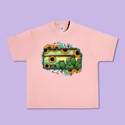 Kansas Map Sunflower Catus Serape Urban Heavy Tee Designed By Ranaportraitstore