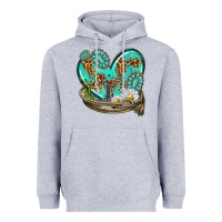 Heather Grey turquoise western heart with horseshoe Heavyweight Hoodie - texasbilliewilder