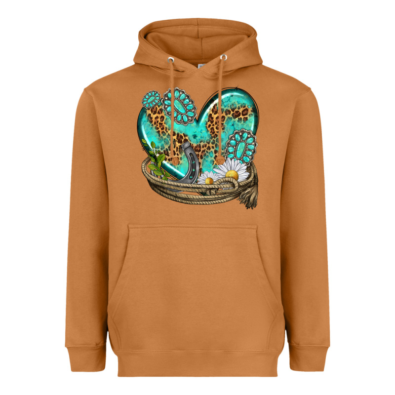 Turquoise Western Heart With Horseshoe Heavyweight Hoodie by texasbilliewilder | Teevron