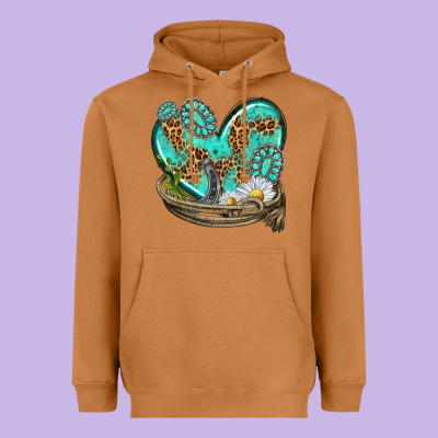 Heavyweight Hoodie turquoise western heart with horseshoe