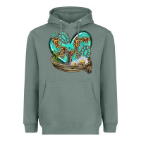 Sage turquoise western heart with horseshoe Heavyweight Hoodie - texasbilliewilder