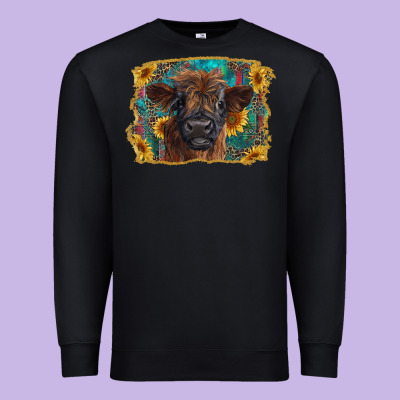 Highland Cow Calf With Western Background Premium Sweatshirt Designed By Ranaportraitstore