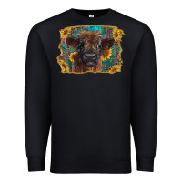 Black highland cow calf with western background Premium Sweatshirt - RanaPortraitStore