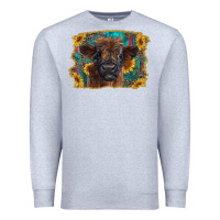 Heather Grey highland cow calf with western background Premium Sweatshirt - RanaPortraitStore