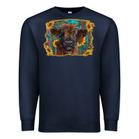 Navy highland cow calf with western background Premium Sweatshirt - RanaPortraitStore